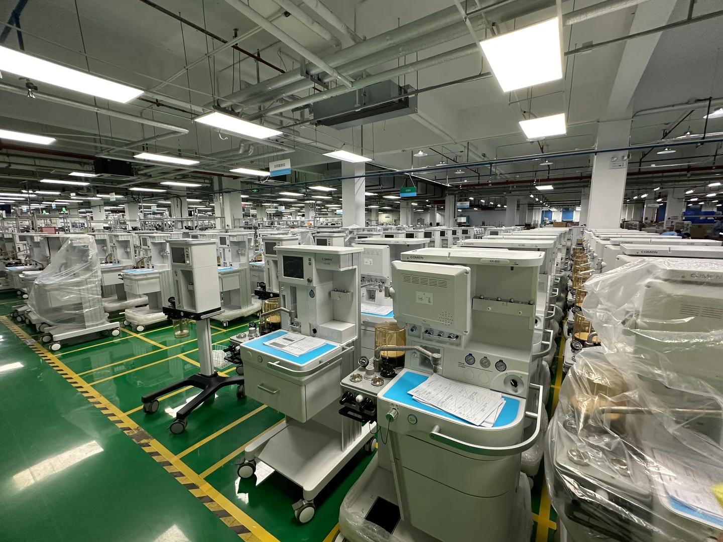 Anesthesia equipment in an assembly workshop.