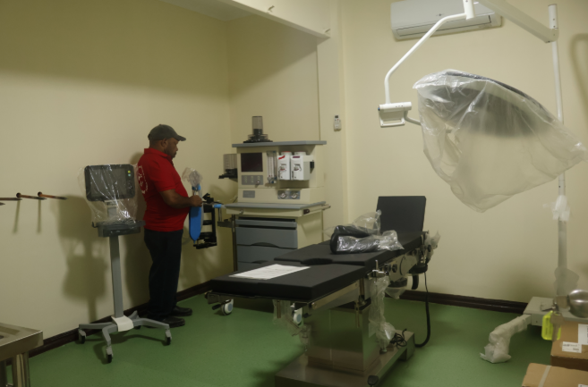 Supplied operating-room photograph from the Papua New Guinea hospital project.